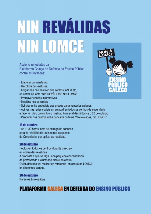 A Plataforma Galega en Defensa do Ensino Pública continuará coa mobilizacións “até derrogar a LOMCE e as reválidas”